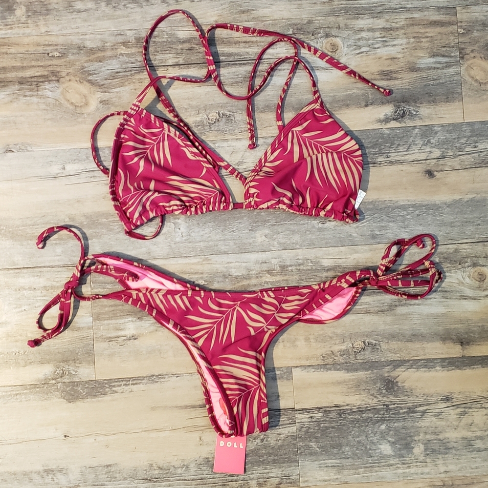 Women’s Pink Tropical Print Tie-Side Bikini
